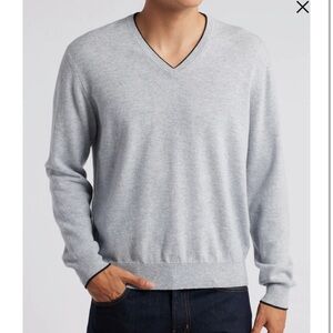 B.DRADDY XL Men's Light Blue V-Neck Sweater MADE ITALY 100 Merino wool